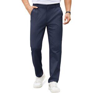 Coofandy Men Navy Blue Elastic Waist Business Dress Pants with Pockets